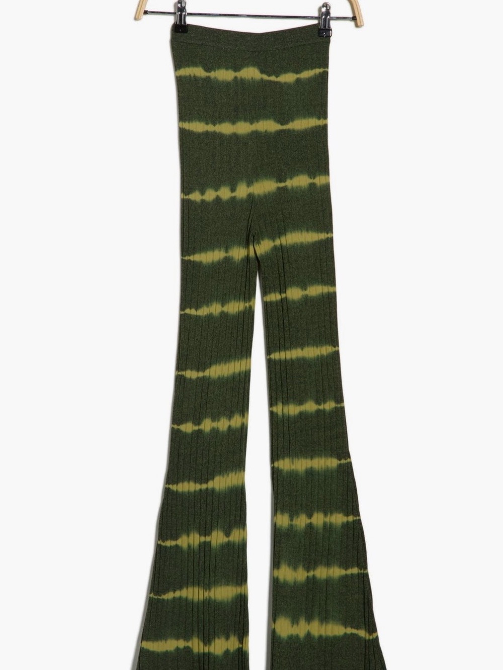 Sandro Olive Green & Lime Tie-Dye Ribbed Flare Pants